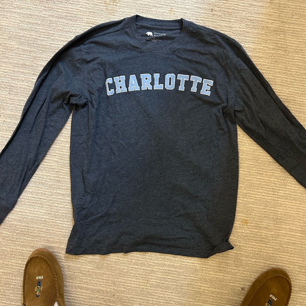 Large Grey long sleeve with “Charlotte” in Carolina Blue - Onward Reserve